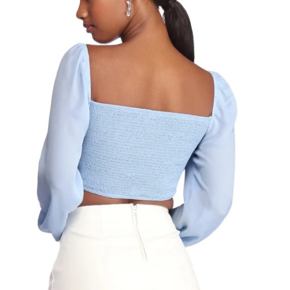 NWT Windsor light blue smocked top with sheer balloon sleeves size large - Picture 3 of 5